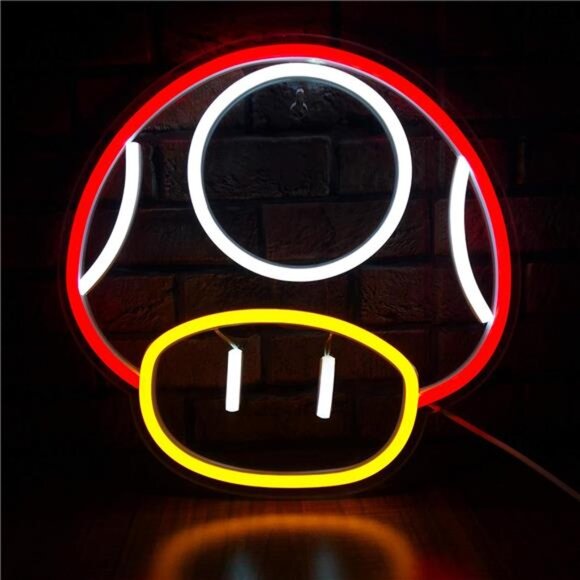 Super Mario Mushroom LED Neon Light Red Game Sign Room Decor Nintendo Retro NES - Picture 1 of 7